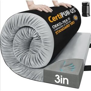 3in Memory Foam Camping Mattress Pad CertiPUR-US OEKO-TEX Waterproof Grey Black